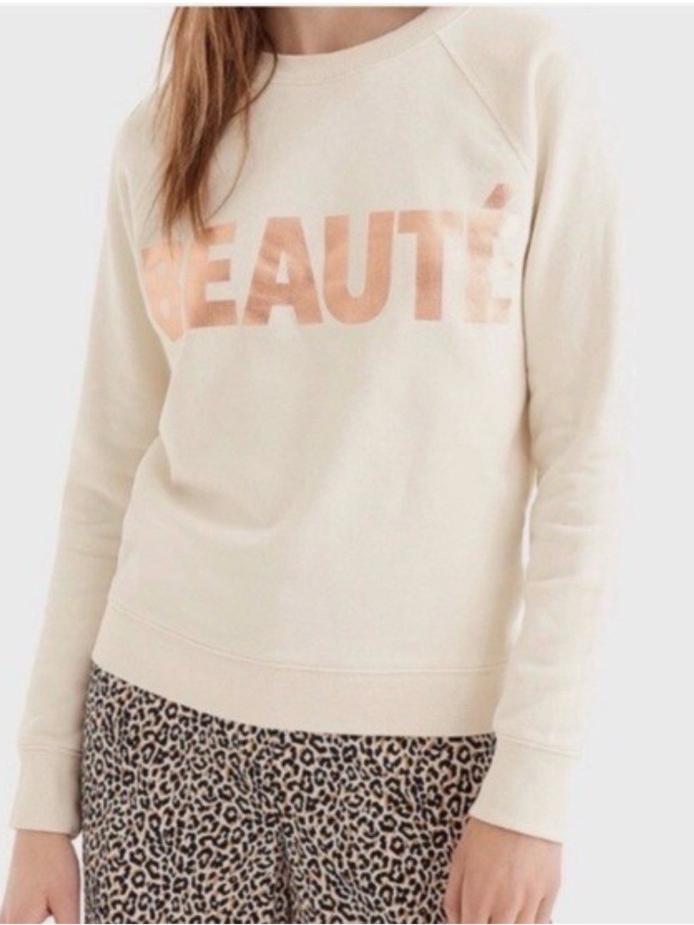 J.Crew Beauté Graphic Sweatshirt Cream Rose Gold Metallic